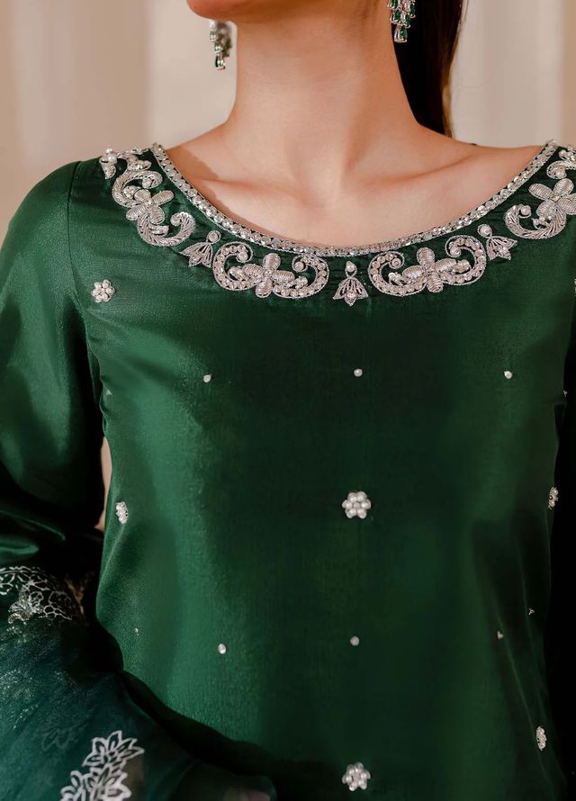 Allure by IH Pret Embroidered Raw Silk 3 Piece Suit Camelia