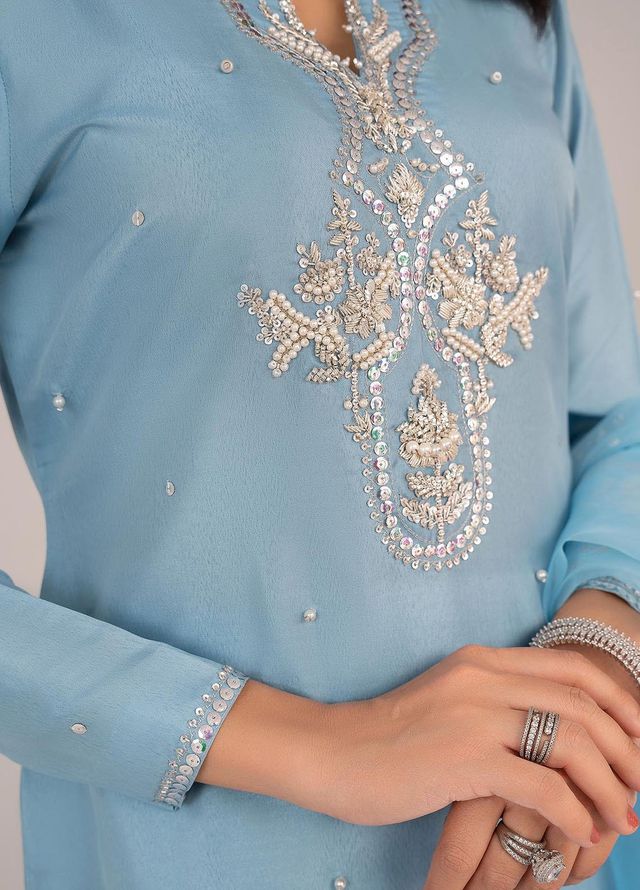 Allure by IH Pret Embroidered Raw Silk 3 Piece Suit Dawn