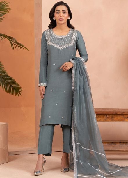 Allure by IH Pret Embroidered Raw Silk 3 Piece Suit Estelle
