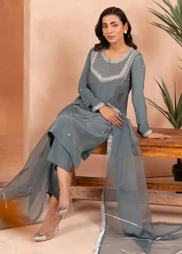 Allure by IH Pret Embroidered Raw Silk 3 Piece Suit Estelle