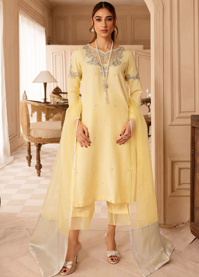 Allure by IH Pret Embroidered Raw Silk 3 Piece Suit Faha