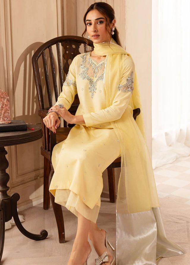 Allure by IH Pret Embroidered Raw Silk 3 Piece Suit Faha