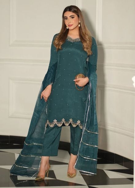 Allure by IH Pret Embroidered Raw Silk 3 Piece Suit Fara