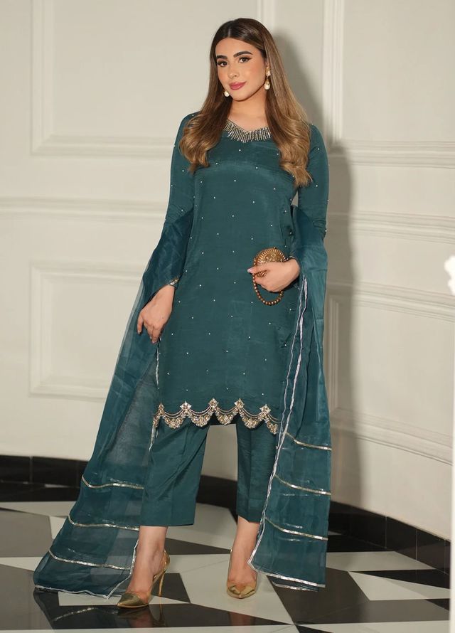 Allure by IH Pret Embroidered Raw Silk 3 Piece Suit Fara