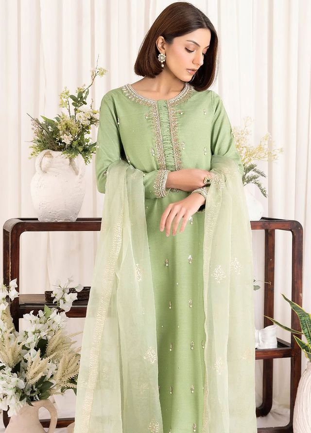 Allure by IH Pret Embroidered Raw Silk 3 Piece Suit Fatin