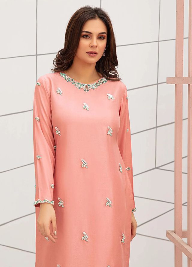 Allure by IH Pret Embroidered Raw Silk 3 Piece Suit First Blush