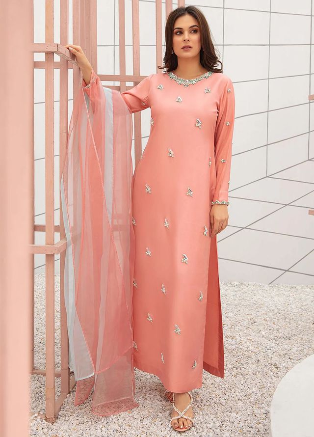 Allure by IH Pret Embroidered Raw Silk 3 Piece Suit First Blush