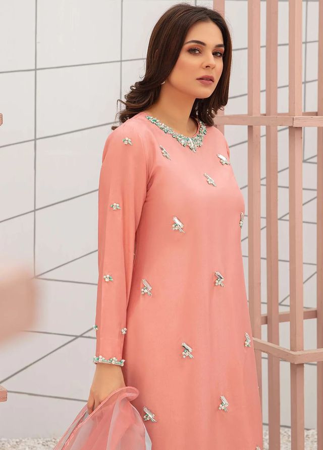 Allure by IH Pret Embroidered Raw Silk 3 Piece Suit First Blush