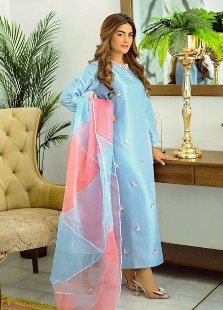 Allure by IH Pret Embroidered Raw Silk 3 Piece Suit Illusion