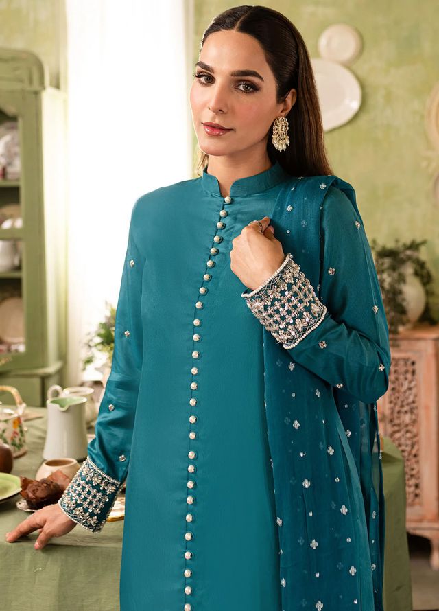 Allure by IH Pret Embroidered Raw Silk 3 Piece Suit Mahira