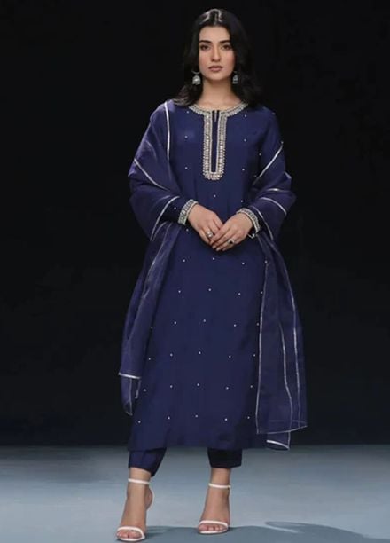 Allure by IH Pret Embroidered Raw Silk 3 Piece Suit Naz