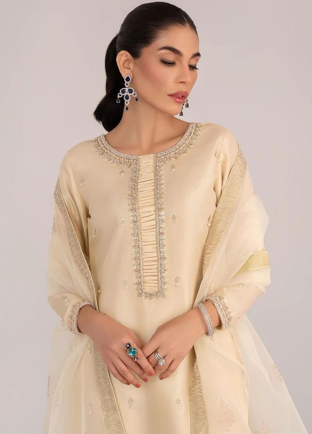 Allure by IH Pret Embroidered Raw Silk 3 Piece Suit Opal