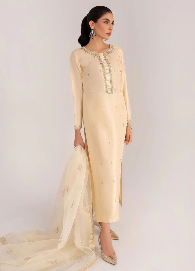 Allure by IH Pret Embroidered Raw Silk 3 Piece Suit Opal