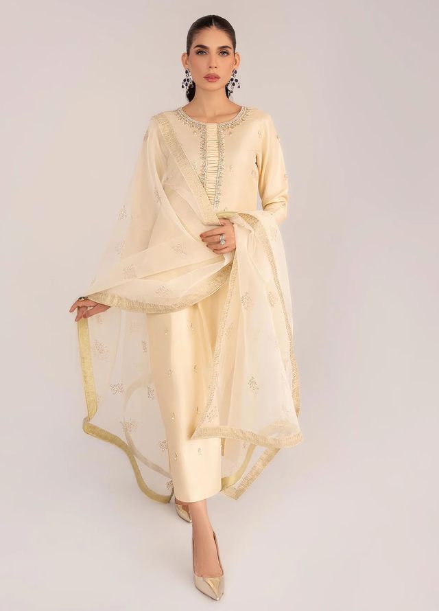Allure by IH Pret Embroidered Raw Silk 3 Piece Suit Opal