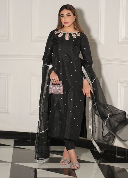 Allure by IH Pret Embroidered Raw Silk 3 Piece Suit Roha