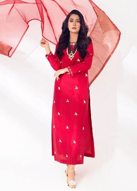Allure by IH Pret Embroidered Raw Silk 3 Piece Suit Rosa