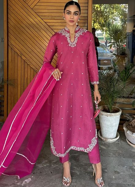 Allure by IH Pret Embroidered Raw Silk 3 Piece Suit Rosette