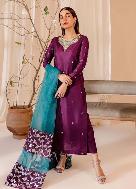 Allure by IH Pret Embroidered Raw Silk 3 Piece Suit Twilight