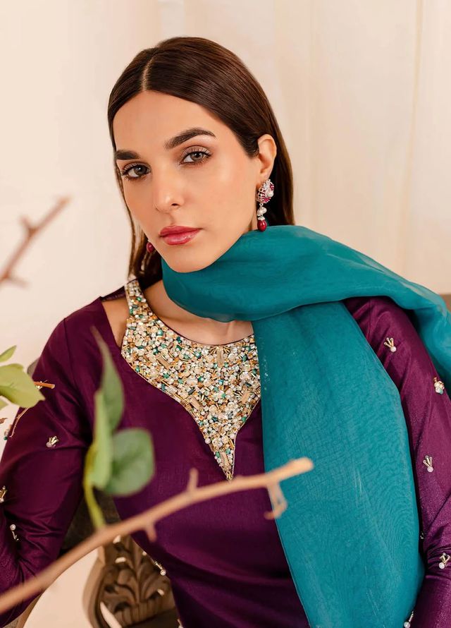 Allure by IH Pret Embroidered Raw Silk 3 Piece Suit Twilight