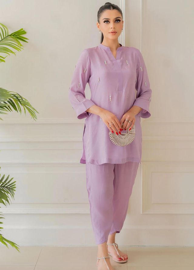 Allure by IH Pret Embroidered Silk 2 Piece Suit Orchid