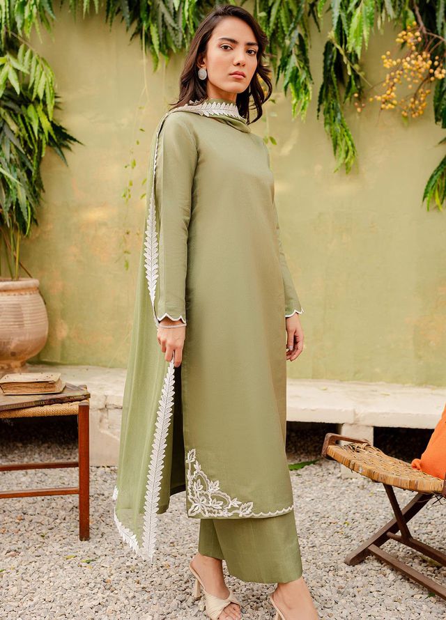 Allure by IH Pret Embroidered Silk 3 Piece Suit Sage