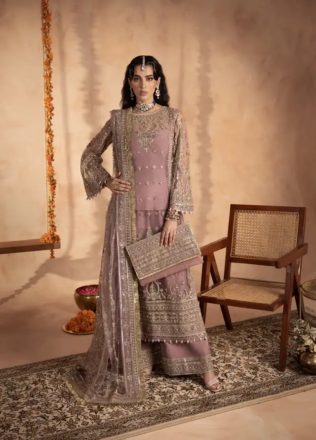 Anayra Amal Pret Embroidered Net 3 Piece Suit Gota Kinari