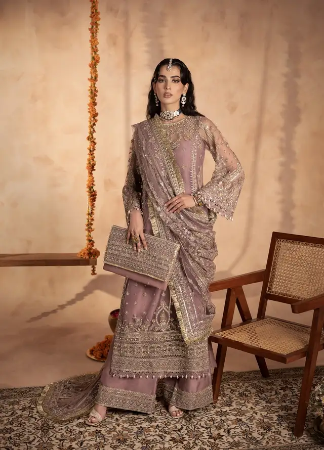 Anayra Amal Pret Embroidered Net 3 Piece Suit Gota Kinari