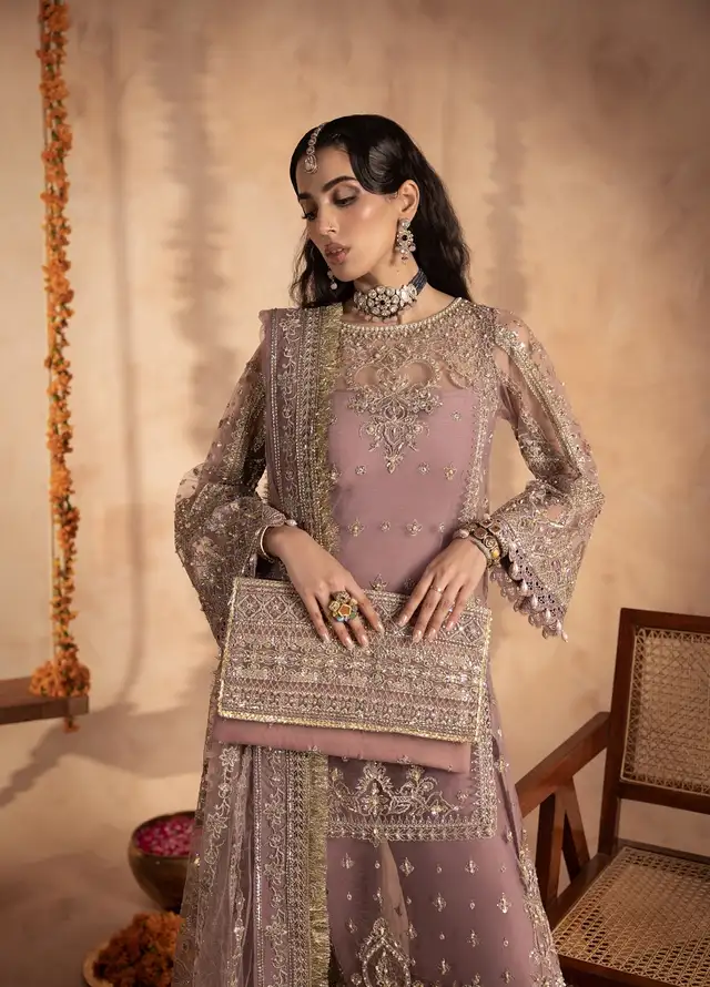 Anayra Amal Pret Embroidered Net 3 Piece Suit Gota Kinari