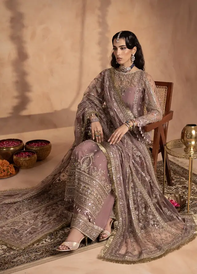 Anayra Amal Pret Embroidered Net 3 Piece Suit Gota Kinari