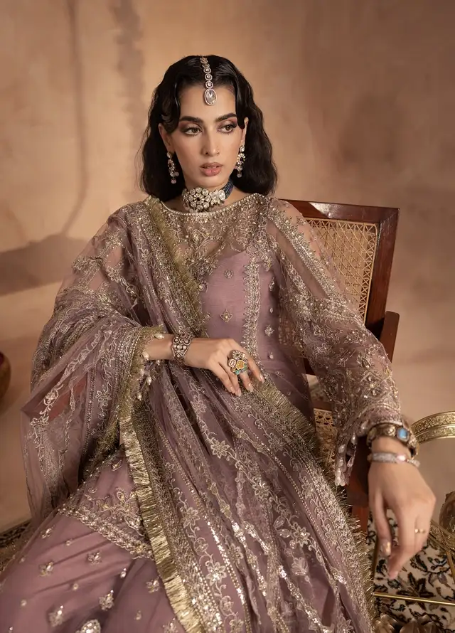 Anayra Amal Pret Embroidered Net 3 Piece Suit Gota Kinari