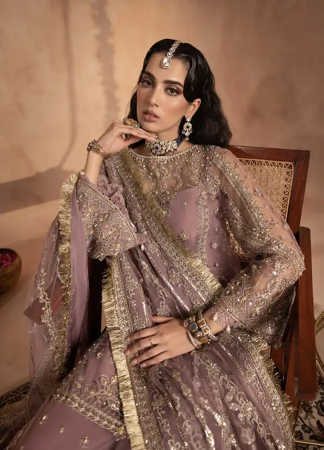 Anayra Amal Pret Embroidered Net 3 Piece Suit Gota Kinari