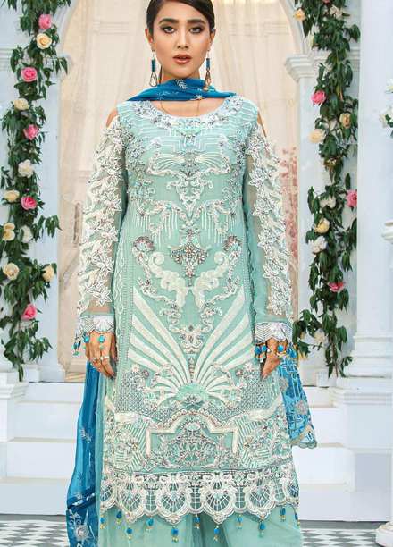 Areesha Embroidered Chiffon Suits Unstitched 3 Piece ARE21-C12 06 Aqua Blue - Luxury Collection