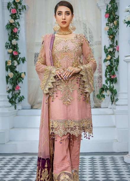 Areesha Embroidered Chiffon Suits Unstitched 3 Piece ARE21-C12 08 Tea Pink - Luxury Collection