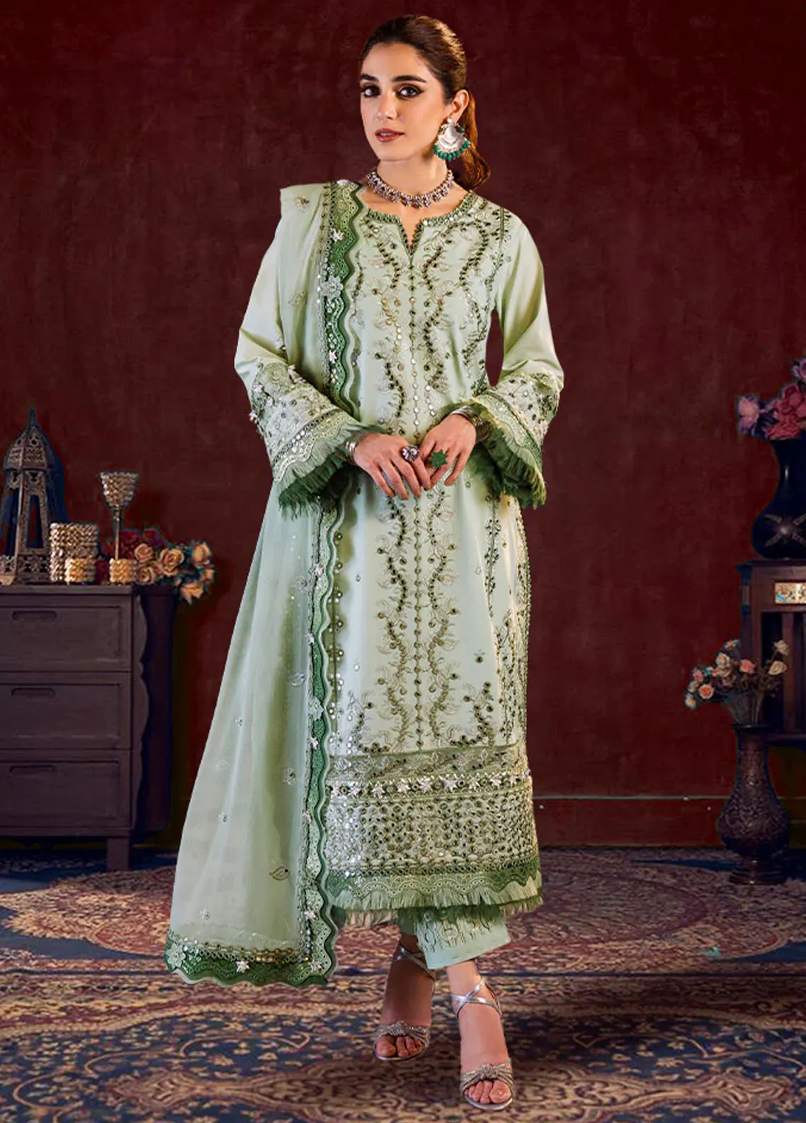 Asim Jofa Embroidered Organza Suits Unstitched 3 Piece AJ21RF AJFC-28 - Festive Collection