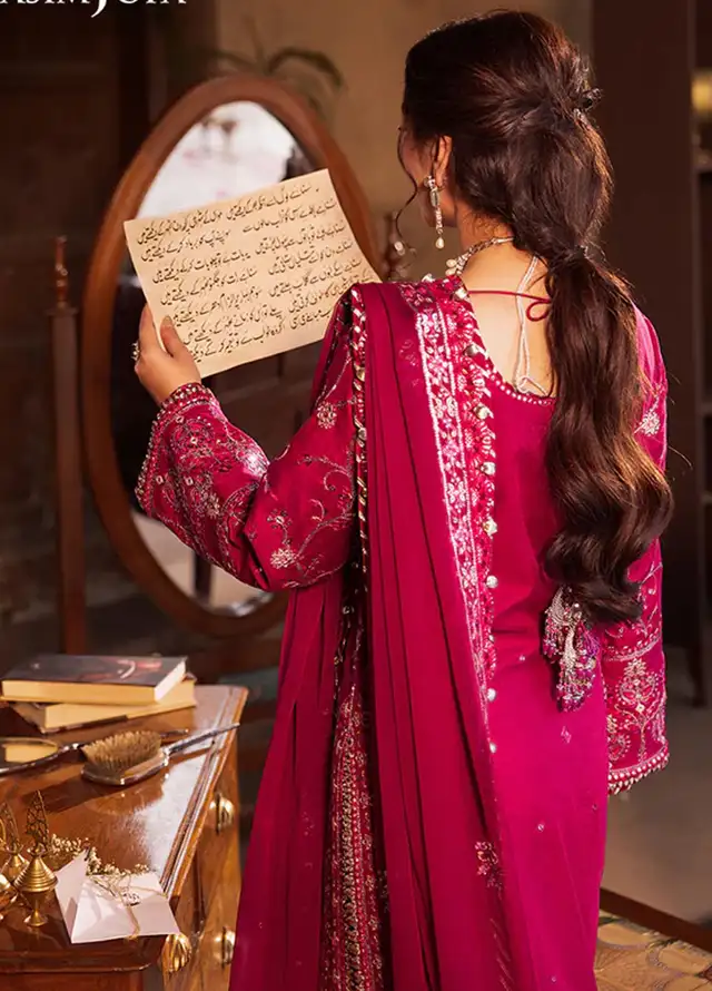 Asim Jofa Embroidered Paper Cotton Suits Unstitched 3 Piece AJ24CE AJCE-09 - Formal Collection