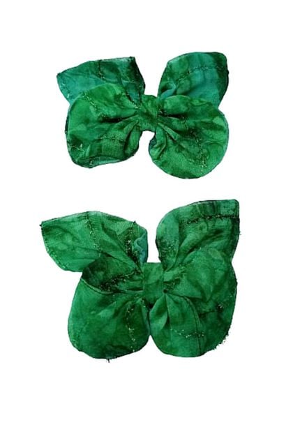 AWA Scrunchies Butterfly Hairclips Satin 2 Piece Green Crinkle