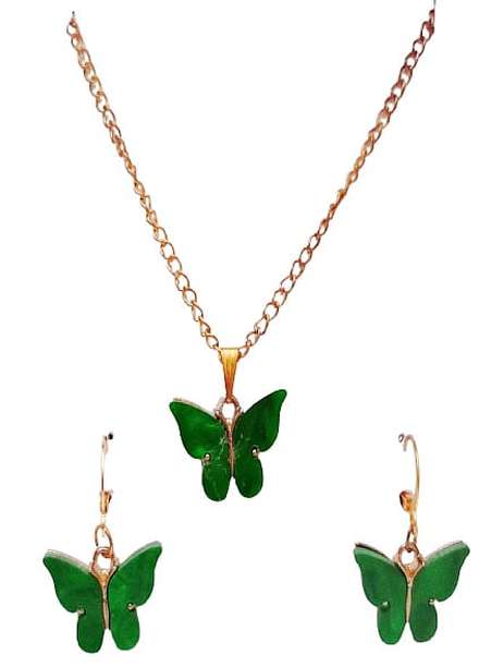 AWA Scrunchies Pendant and Earrings Acrylic butterflies with gold chain 2 Piece Parwana e Himmat