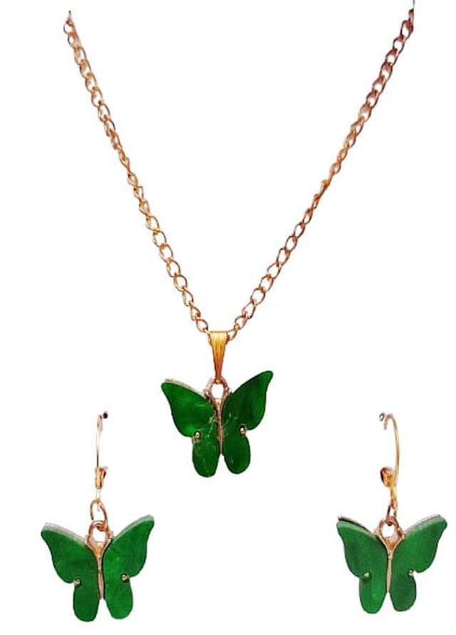 AWA Scrunchies Pendant and Earrings Acrylic butterflies with gold chain 2 Piece Parwana e Himmat