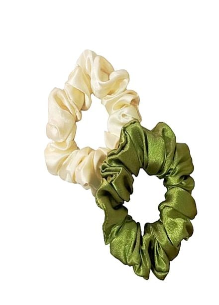 AWA Scrunchies Scrunchie Satin 2 Piece Cream and Olive Twist