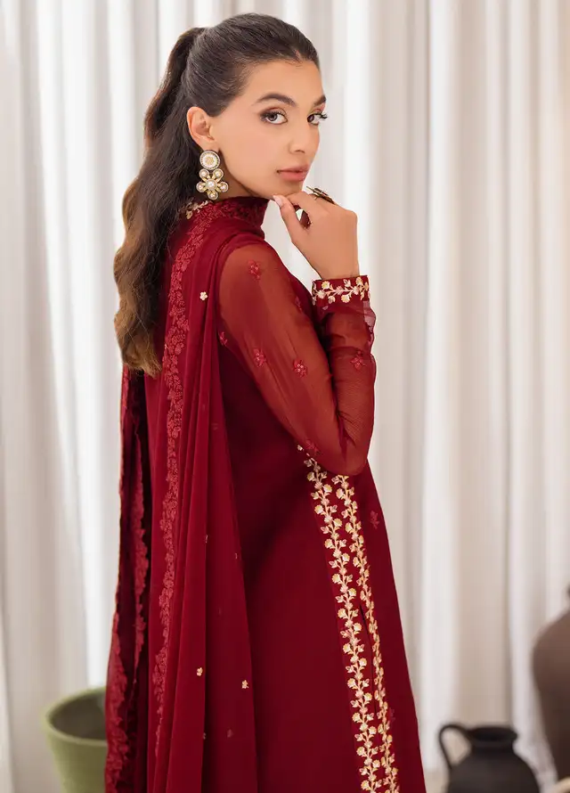 Azure Embroidered Suit Unstitched 3 Piece AZU24EU Wine Scarlet - Festive Collection