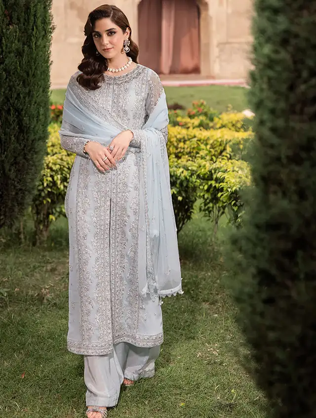 Azure Pret Embroidered Chiffon 3 Piece Suit Ocean Sapphire