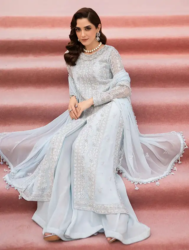 Azure Pret Embroidered Chiffon 3 Piece Suit Ocean Sapphire
