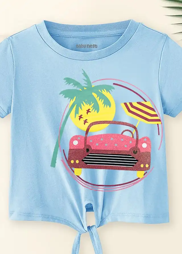 Baby Nest Kids T Shirt Car Half Light Blue