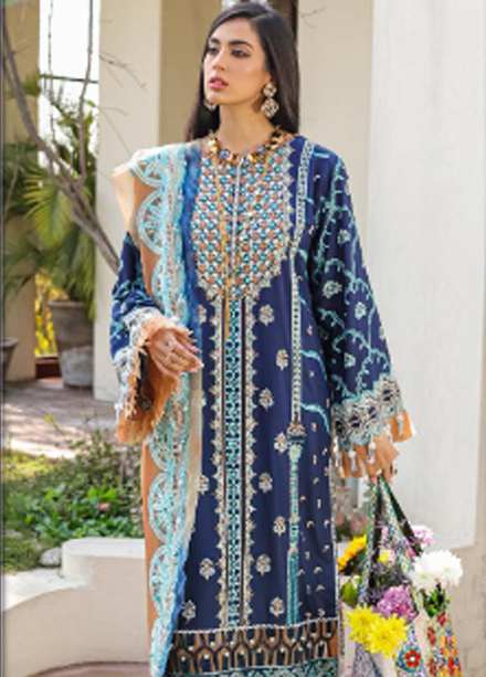 Bahar Aie By Surmai Embroidered Lawn Suits Unstitched 3 Piece SUR22BA SL-03-08 BLUE MIST - Luxury Collection