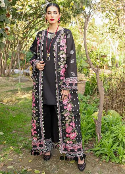Bahar Aie By Surmai Embroidered Lawn Suits Unstitched 3 Piece SUR22BA SL-03-10 BLACK CAT - Luxury Collection
