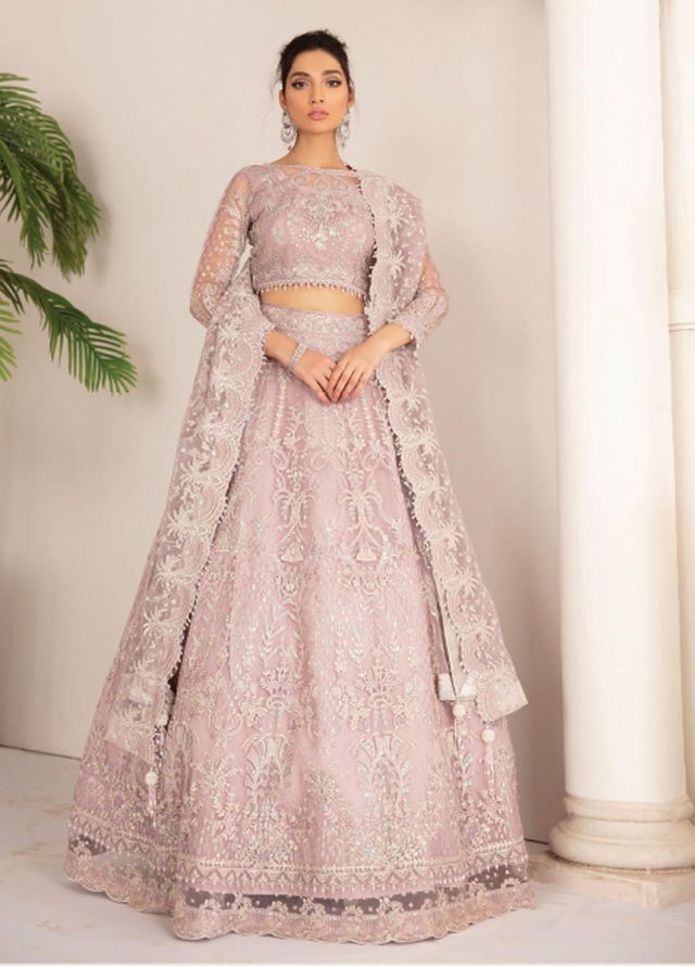 Chantelle By Baroque Embroidered Net Unstitched 3 Piece Suit BQ21C 01 Pink Salt - Luxury Collection