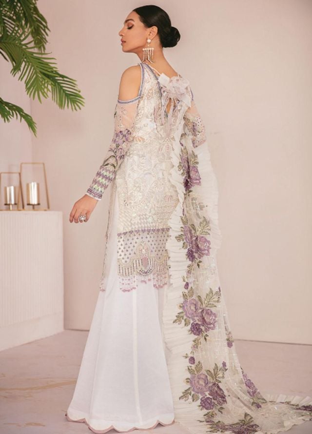 Chantelle By Baroque Embroidered Chiffon Unstitched 3 Piece Suit BQ21C 03 Flo White - Luxury Collection