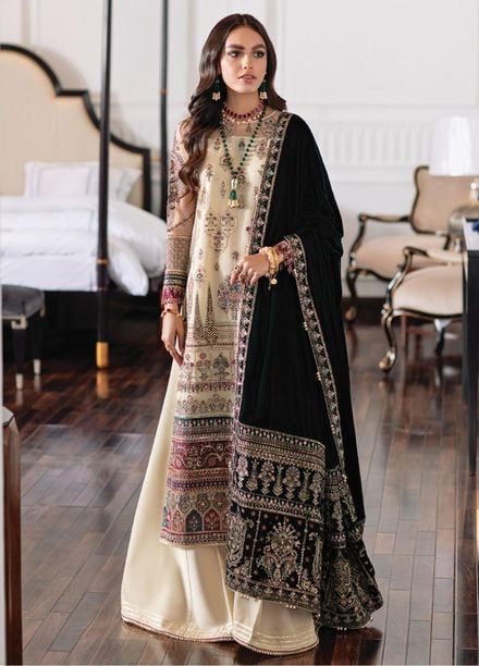 Baroque Embroidered Net Suits Unstitched 3 Piece BQ22CC EC-01 - Luxury Collection