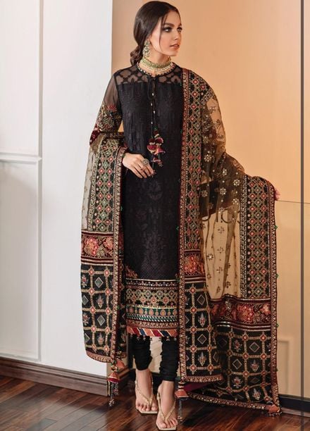 Baroque Embroidered Chiffon Suits Unstitched 3 Piece BQ22CC EC-04 - Luxury Collection