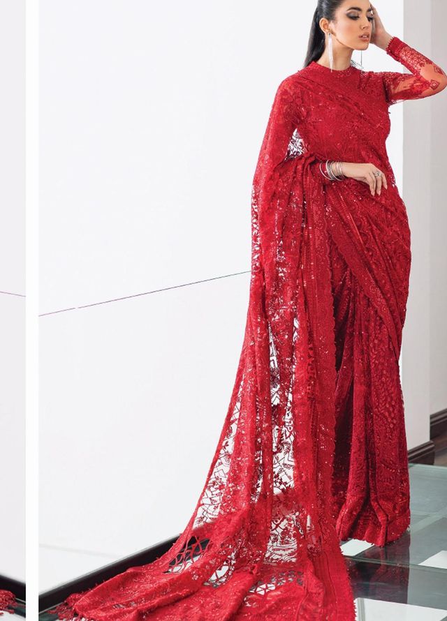 Baroque Embroidered Net  Unstitched Saree BQ22CC EC-06 - Luxury Collection